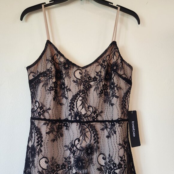 BeBe Black Floral Chantilly Lace Lined Midi Party Dress Small NWT - Picture 6 of 16